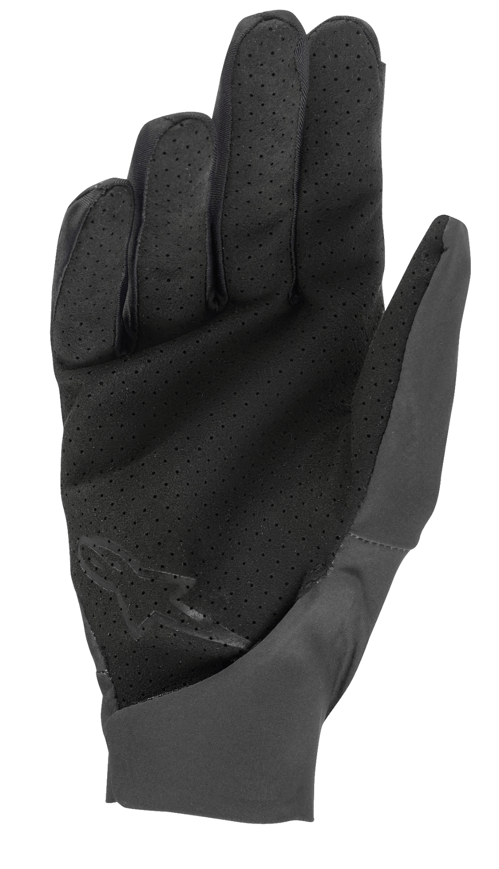 Alpinestars Drop 4.0 handschoenen, zwart, palmweergave met geperforeerd materiaal voor luchtstroom, slim-fit constructie met lichtgewicht stretchstof, subtiel logo op de onderkant van de palm, ontworpen voor enduro- en MTB-rijden