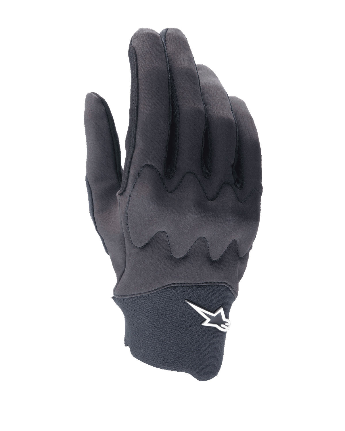 Alpinestars A-Supra Shield handschoenen, MTB-handschoenen, zwart, strak design met golvend knokkelbeschermingspatroon, wit ster-logo op de neopreen manchet, flexibele en duurzame constructie
