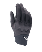 Gants Alpinestars A-Supra Shield, gants de VTT, noir, design épuré avec motif de protection des articulations ondulé, logo étoile blanc sur le manchon en néoprène, construction flexible et durable