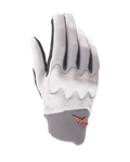 Alpinestars A-Supra Shield Gloves, gants de VTT, gris clair, avec bouclier de protection des articulations ondulé, poignet en néoprène gris foncé avec logo étoile rouge, conception ergonomique pour le VTT de descente