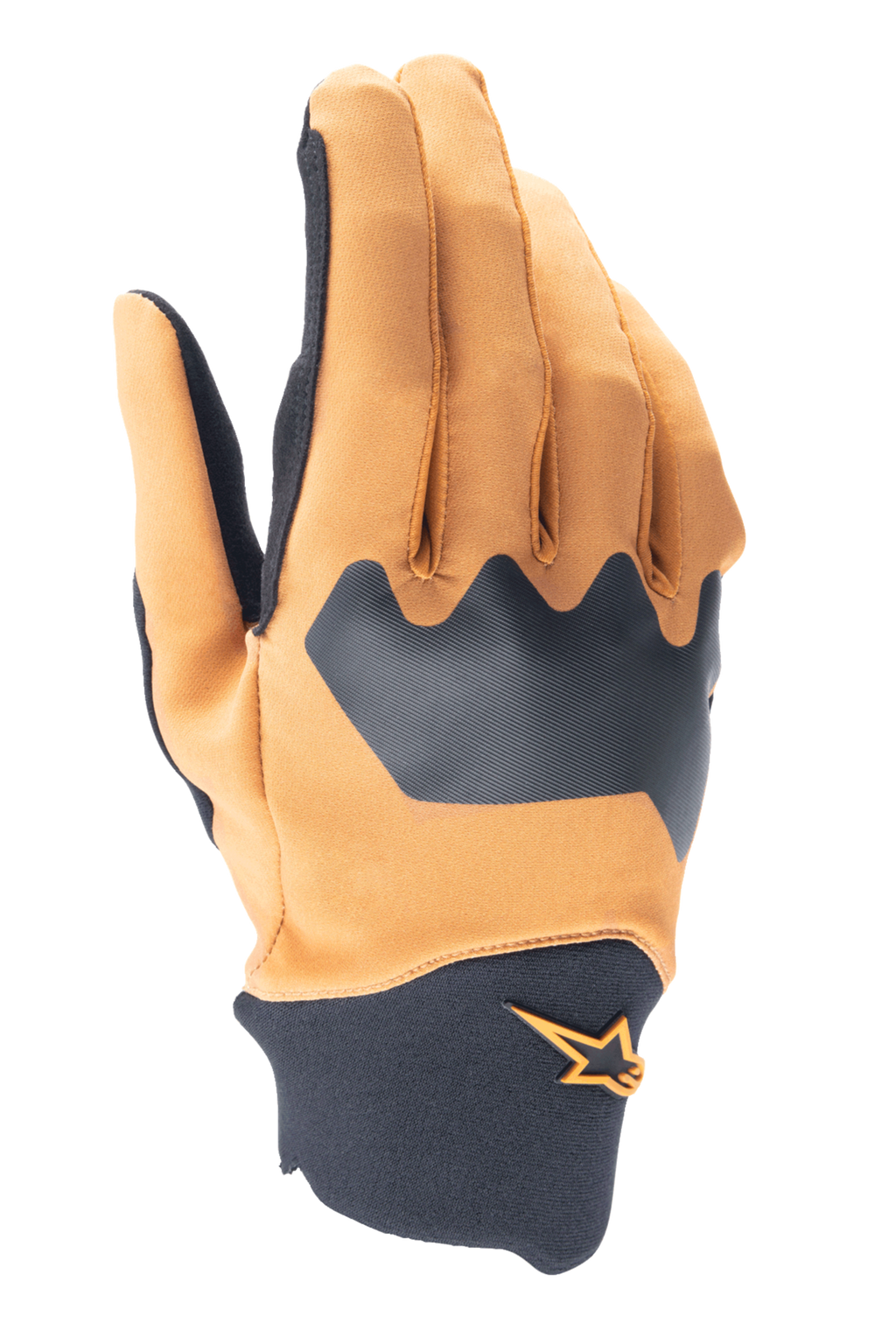 Gants Alpinestars A-Supra, gants de VTT, or foncé et noir, dessus en spandex flexible avec manchette en néoprène, avec logo étoile orange, équipement de cyclisme tout-terrain durable