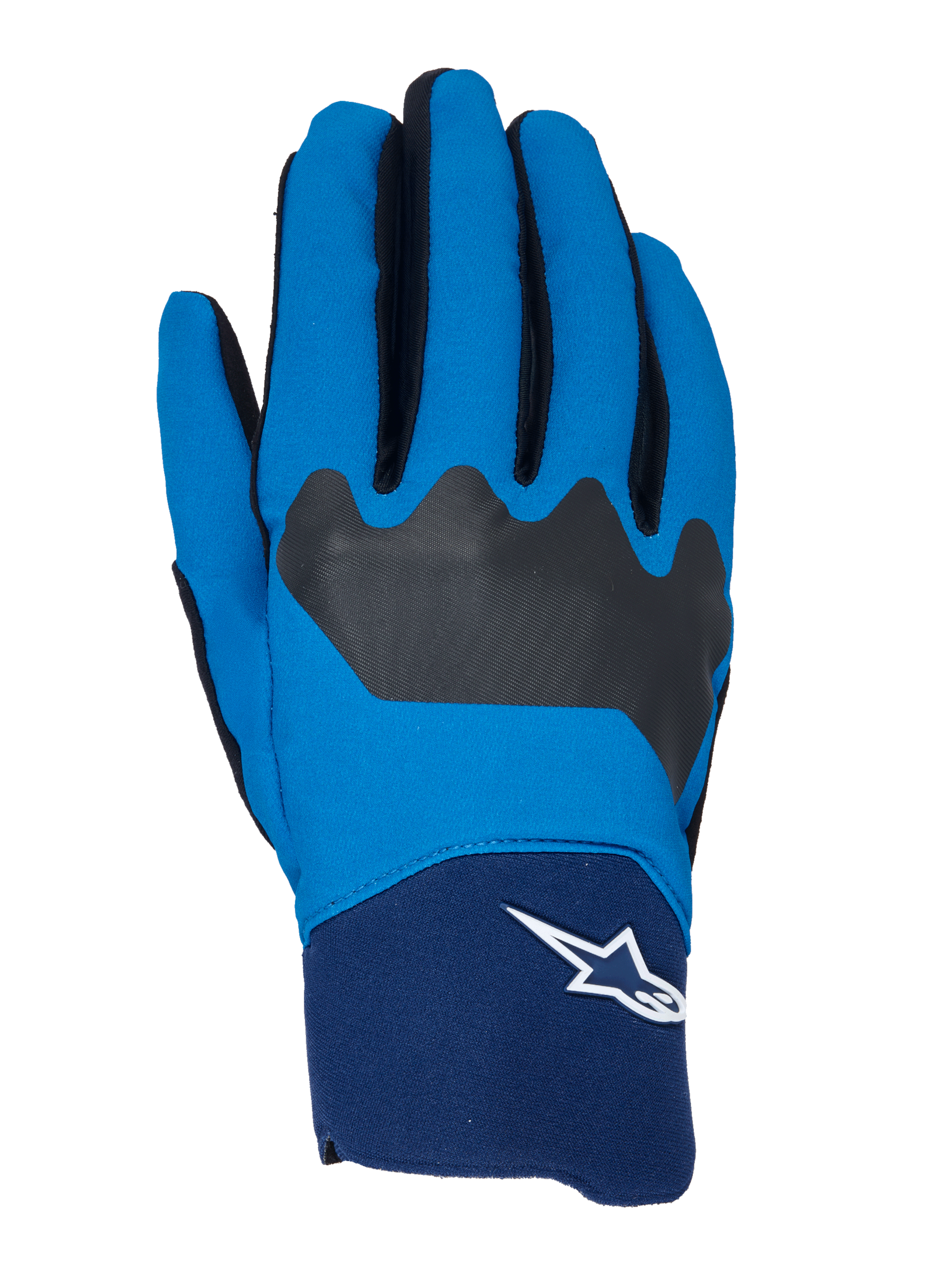 Alpinestars A-Supra handschoenen, MTB-fietshandschoenen, blauw en marineblauw met zwarte accenten, wit Astars-logo op de manchet, flexibele stoffen constructie voor off-road prestaties