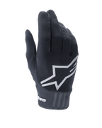 Alpinestars A-Dura Gloves, gants de VTT noirs, avec un grand logo étoile blanc sur le dessus, tissu extensible texturé et large poignet en néoprène avec logo, conçus pour la performance en cyclisme tout-terrain