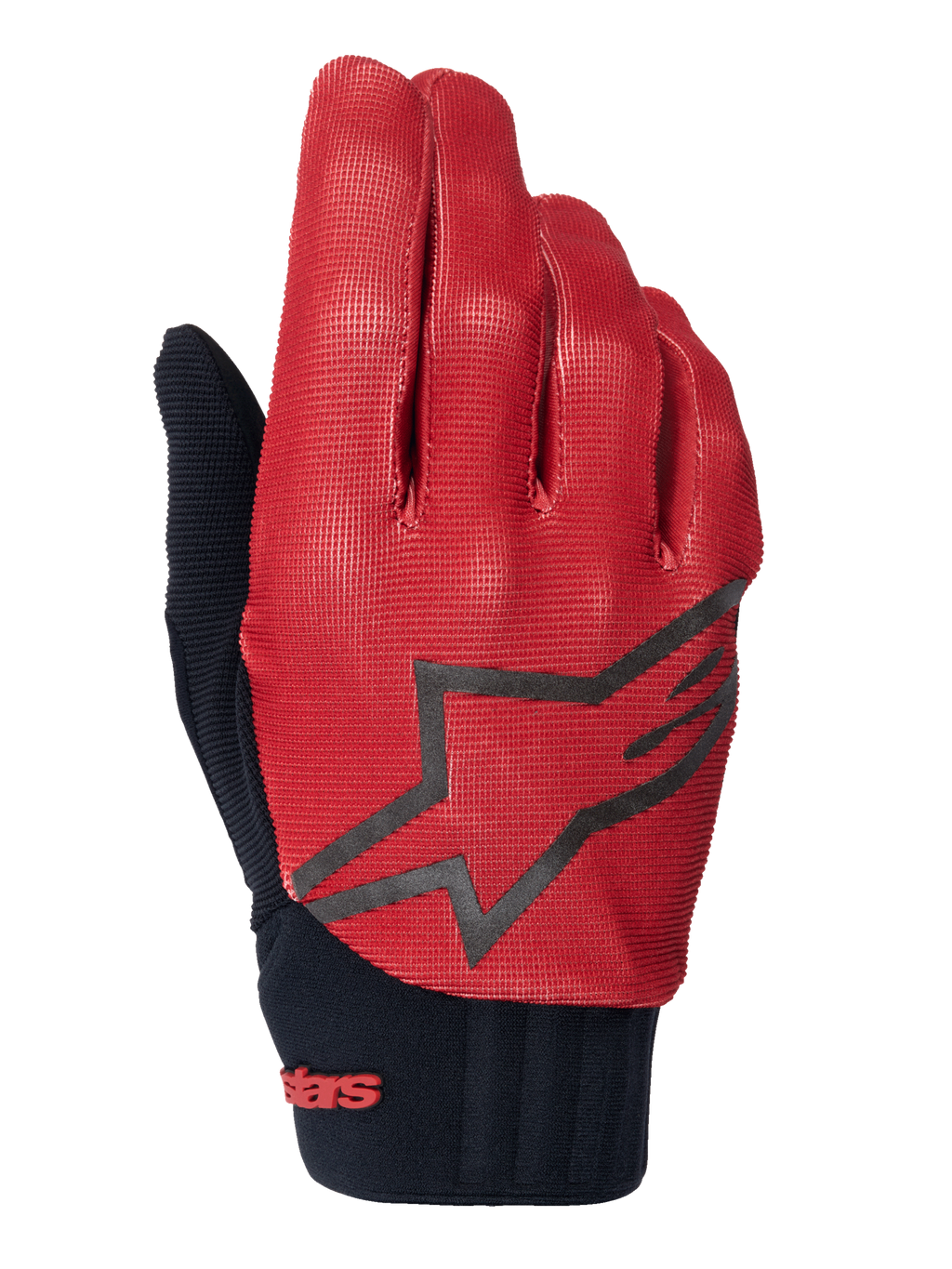 Gants de VTT Alpinestars A-Dura, orange foncé et noir, dessus texturé avec motif de grille, grand logo étoile noir, manchette en néoprène noir avec marquage rouge, conçus pour l'adhérence et la performance en VTT