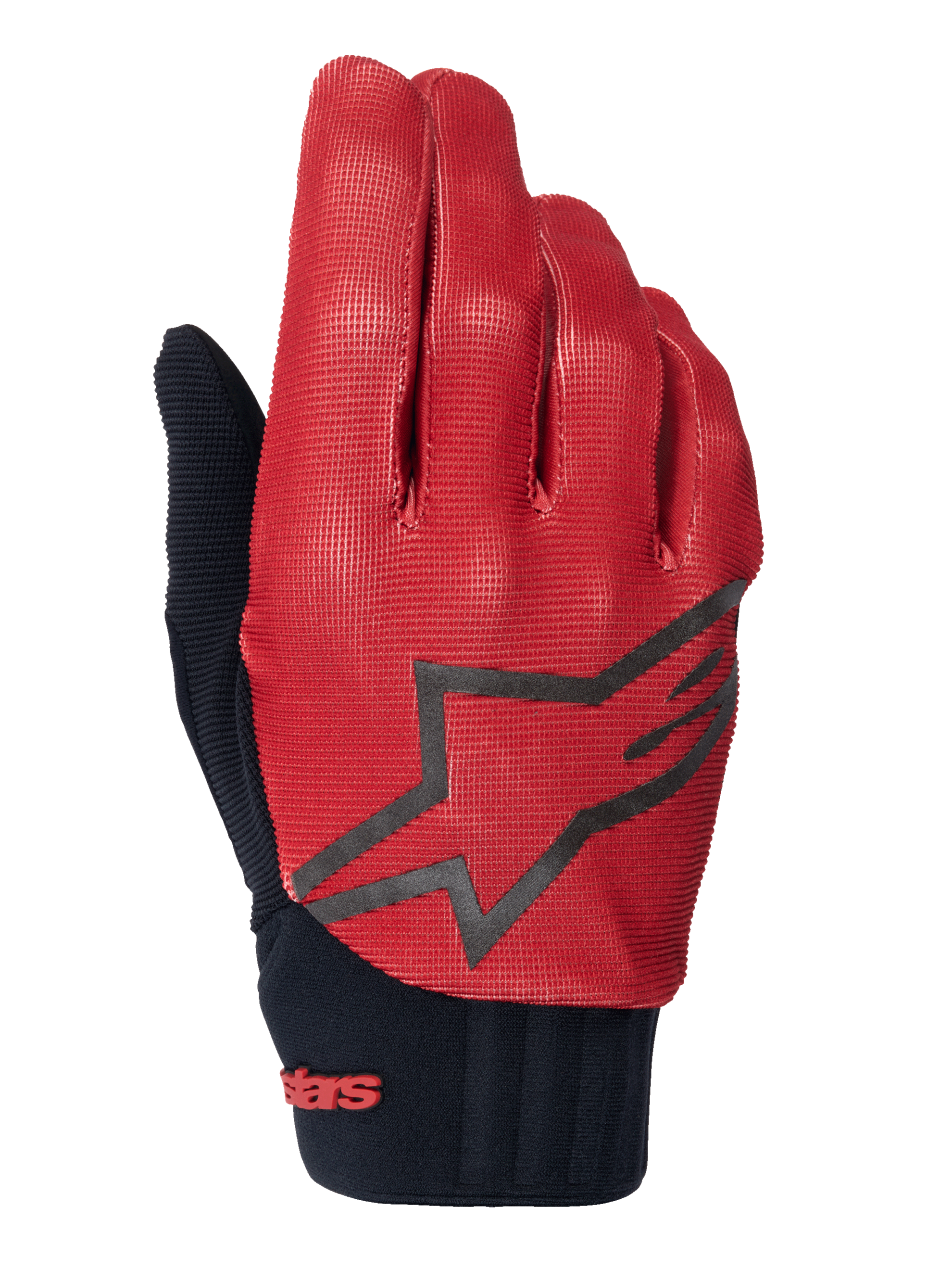 Gants de VTT Alpinestars A-Dura, orange foncé et noir, dessus texturé avec motif de grille, grand logo étoile noir, manchette en néoprène noir avec marquage rouge, conçus pour l'adhérence et la performance en VTT