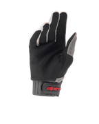 Alpinestars A-Dura Handschuhe, MTB-Fahrradhandschuhe, Hellgrau und Schwarz, Handflächenansicht mit strapazierfähigem synthetischem Wildleder, graue gerippte Manschette mit Klettverschluss und rotem Logo, für optimalen Grip und Komfort beim Mountainbiken