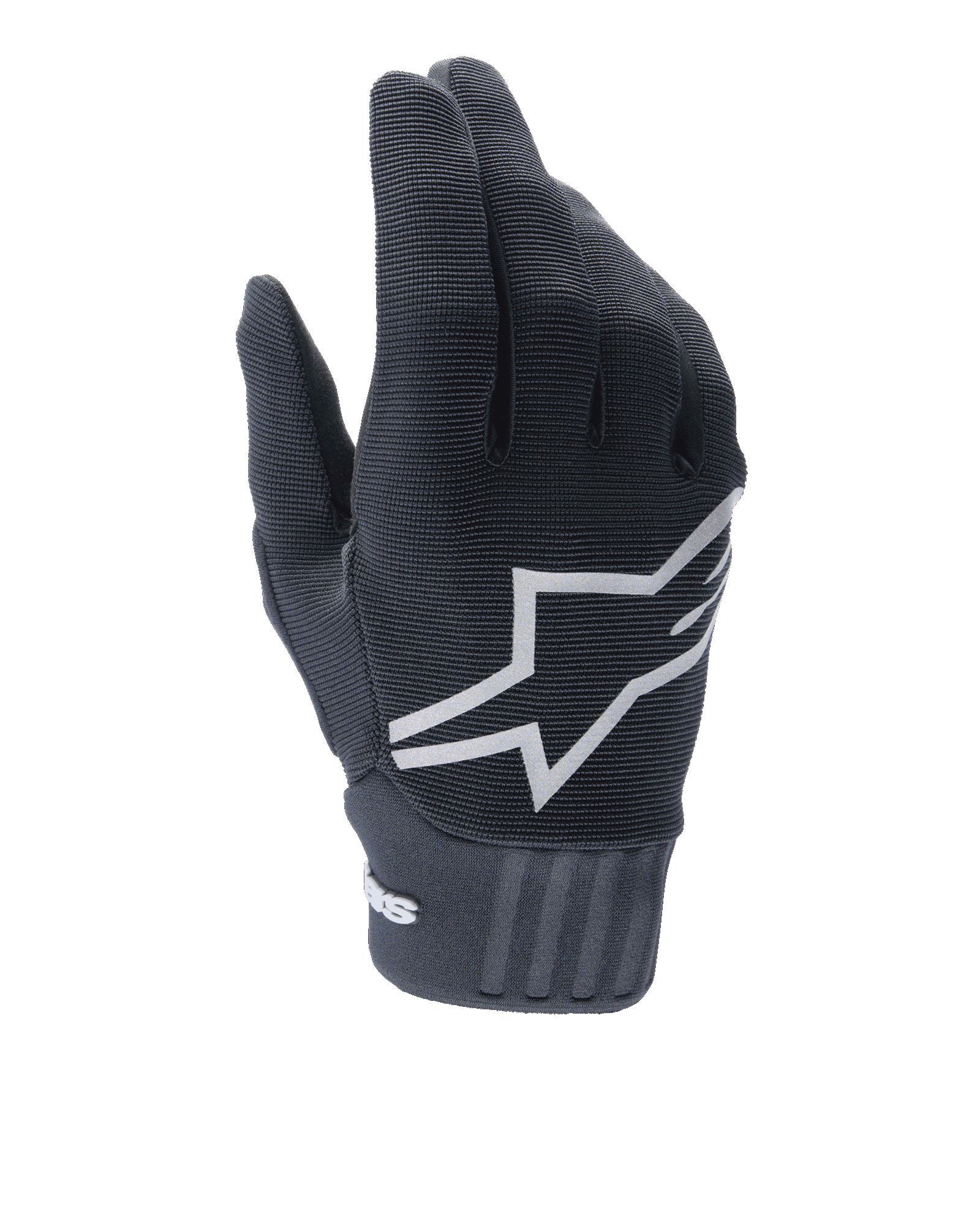 Alpinestars A-Dura Gel handschoenen, MTB-fietshandschoenen, zwart, groot wit sterlogo op de handrug, bovenkant van getextureerd polyester en spandex, geribbelde neopreen manchet