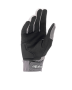 Alpinestars A-Dura Gel-handschoenen, lichtgrijze en zwarte mountainbikehandschoenen, handpalmzicht met zwart synthetisch suède en gel-inzetvulling, neopreen manchet met klittenbandsluiting bij de pols voorzien van merklogo, ergonomische fietsuitrusting