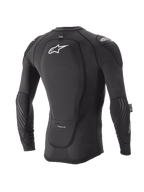 Alpinestars Jeugd Paragon Lite Beschermjas, beschermend shirt met lange mouwen, zwart, achteraanzicht met geïntegreerde rugbeschermer en wit logo, ademende mesh-mouwen met elleboogbescherming, lichtgewicht MTB body armor