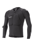 Alpinestars Youth Paragon Lite Protection Jacket, MTB-beschermingsjack met lange mouwen, zwart met witte logo's, ritssluiting aan de voorzijde, gewatteerde borst- en schouderbescherming, ademende mesh mouwen, lichtgewicht flexibel ontwerp voor jeugd mountainbiken