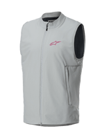 Gilet thermique Alpinestars A-Dura, gris titanium, logo étoile Alpinestars magenta sur la poitrine, fermeture éclair intégrale avec poches latérales verticales, gilet isolant léger pour le VTT et le trail