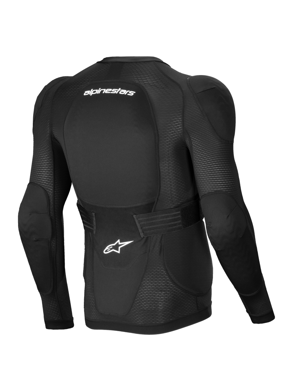 Alpinestars A-Impact Plasma beschermjas met lange mouwen, MTB herenbeschermjas, zwart en wit, CE-niveau 2 Nucleon Plasma rug- en schouderbescherming, achteraanzicht met ademende stretch mesh en verstelbare lendengordel