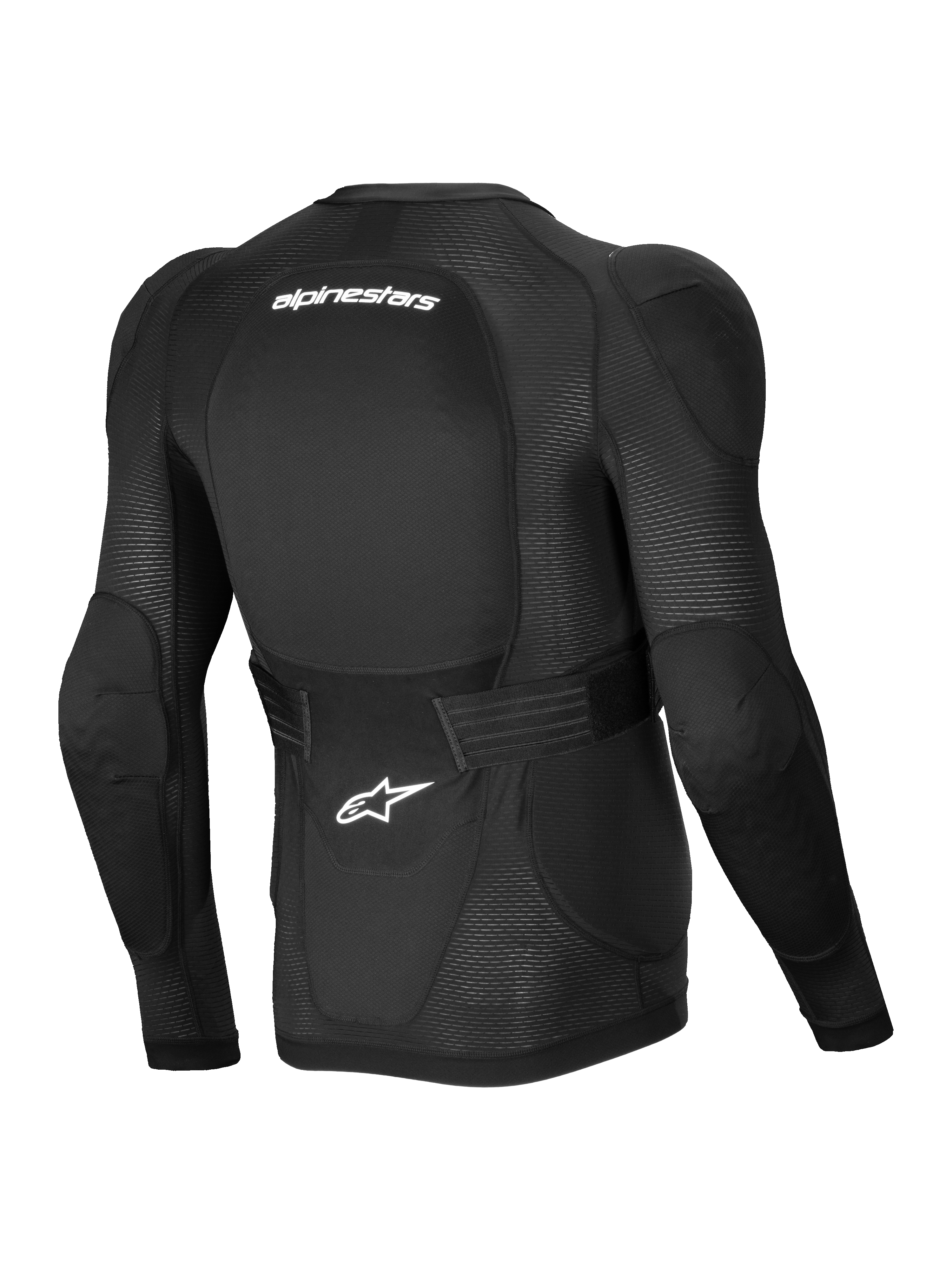 Alpinestars A-Impact Plasma beschermjas met lange mouwen, MTB herenbeschermjas, zwart en wit, CE-niveau 2 Nucleon Plasma rug- en schouderbescherming, achteraanzicht met ademende stretch mesh en verstelbare lendengordel