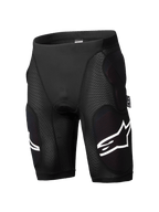 Short de protection Alpinestars A-Impact Plasma, short de protection pour VTT, noir, rembourrage d'impact intégré aux hanches et aux cuisses, panneaux côtelés texturés, accents de logo blancs, matériau extensible respirant et ajusté