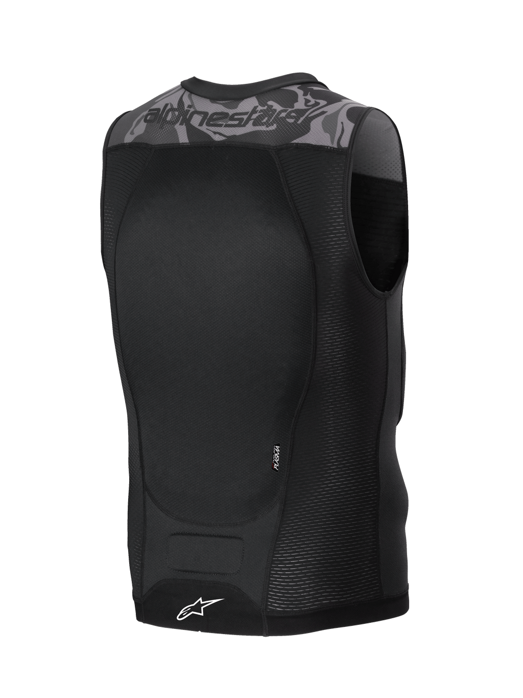 Alpinestars A-Motion Plasma beschermvest, MTB- en off-road beschermvest, zwart en grijs camo, met Nucleon Plasma rugbeschermer en ademende mesh-constructie, achteraanzicht