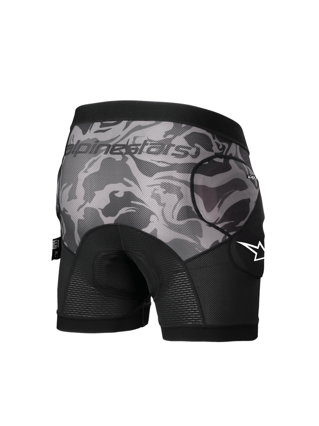 Alpinestars A-Motion Plasma Protektorenshorts, MTB-Protektorenshorts für Herren, Schwarz und Grau, Rückansicht, CE Level 1 Hüftprotektoren