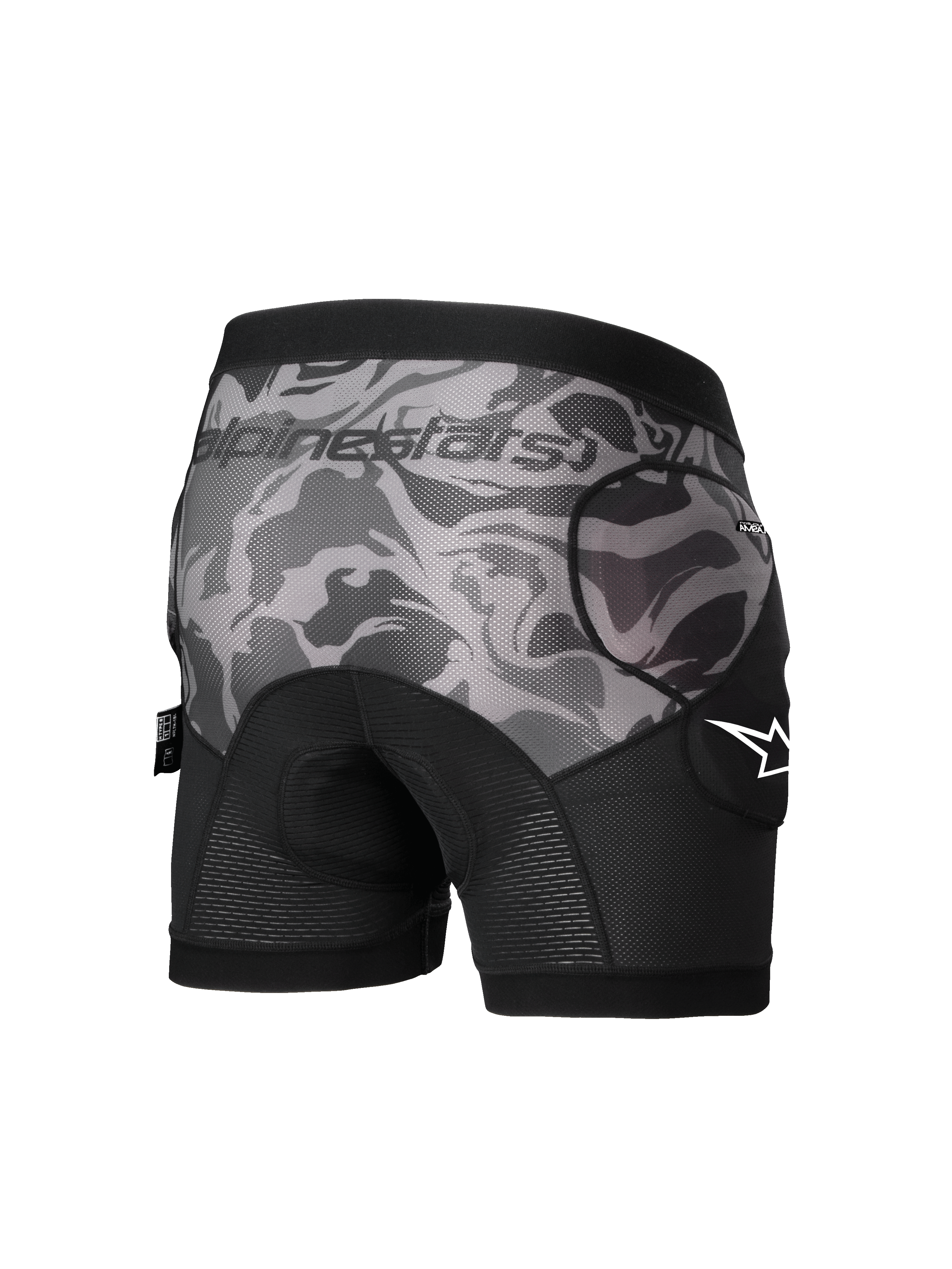 Alpinestars A-Motion Plasma Protektorenshorts, MTB-Protektorenshorts für Herren, Schwarz und Grau, Rückansicht, CE Level 1 Hüftprotektoren