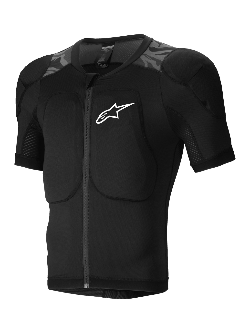 Alpinestars A-Motion Plasma Beschermjas, short-sleeve MTB mountain biking beschermingsjas, zwart en camouflage, CE-gecertificeerde Nucleon Plasma schouder- en rugbeschermers, stretch mesh-constructie