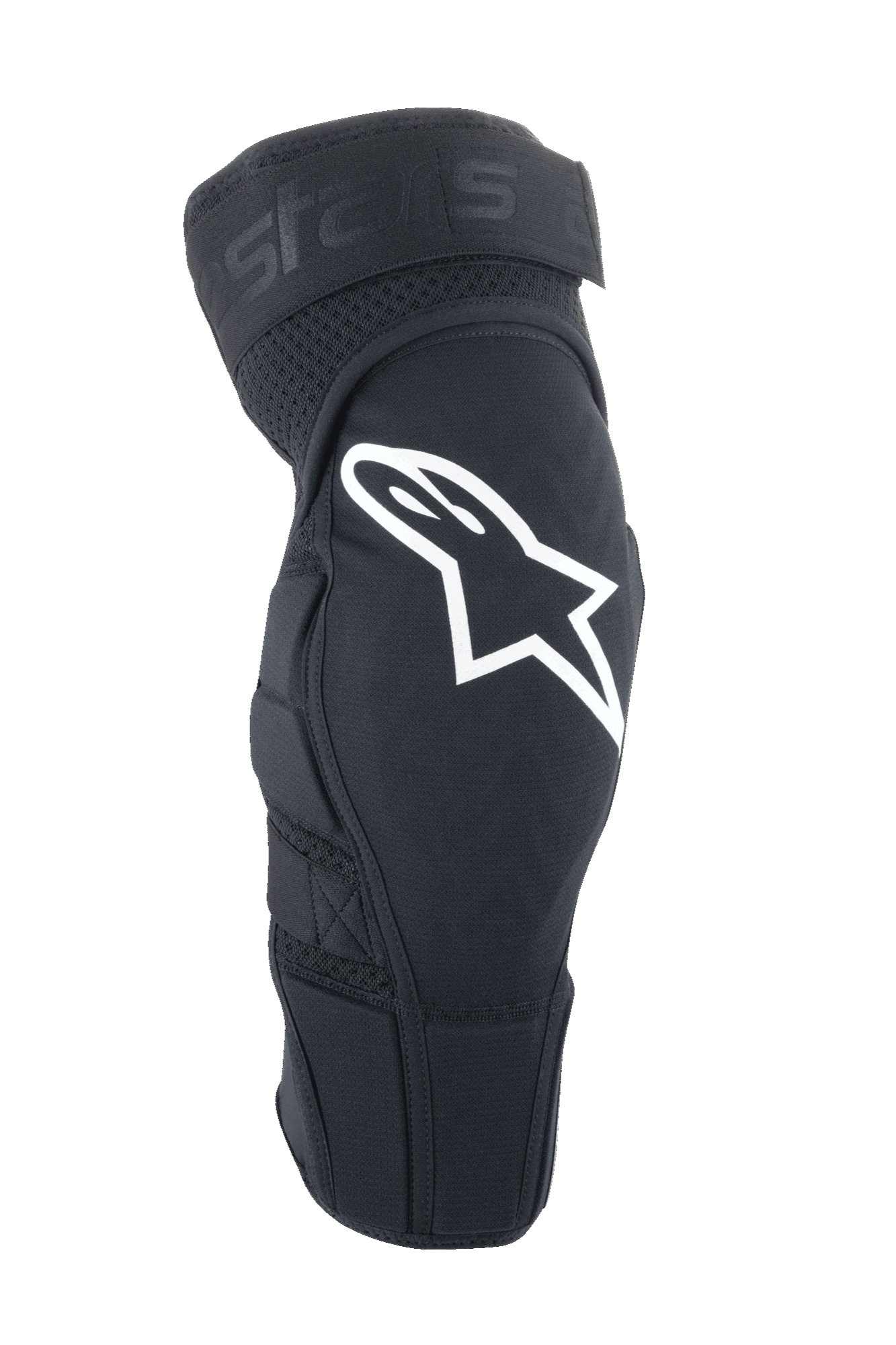 Alpinestars A-Impact Plasma Elite Knee Protector, genouillères de VTT, noires avec logo Astar blanc, design ergonomique pré-courbé avec mesh respirant, fermeture à double sangle ajustable