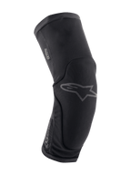 Alpinestars Paragon Plus kniebeschermers, mountainbike kniebescherming, zwart, ergonomisch gebogen ontwerp met ademend stretch mesh, slip-on model, subtiel grijs Astar-logo op de voorkant