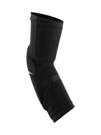 Alpinestars Paragon Plus kniebeschermers, zwart en acid yellow, lichtgewicht slip-on kniebeschermer met ademend stretch-mesh, ergonomisch voorgevormd ontwerp voor mountainbiken en off-road bescherming