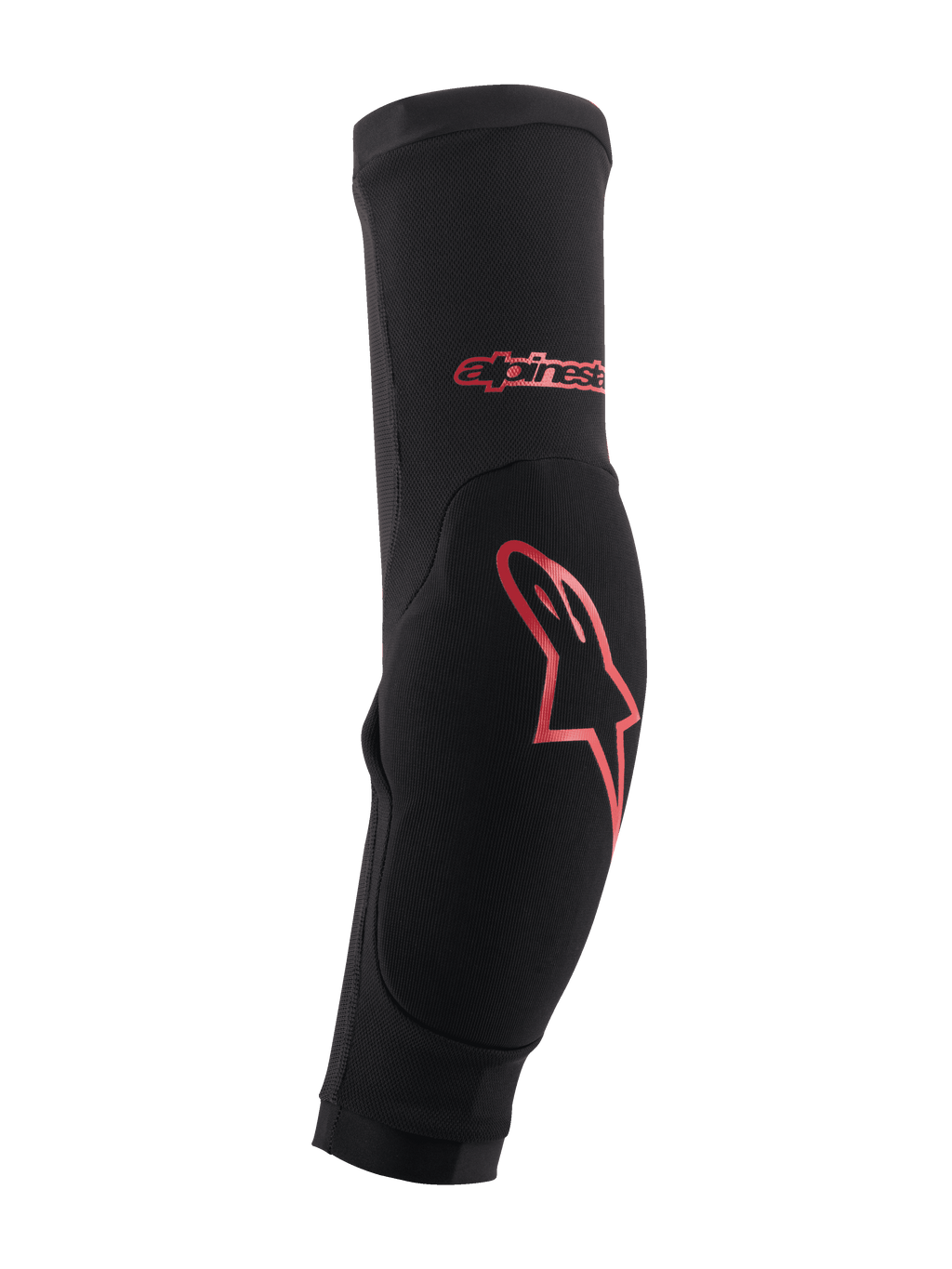 Alpinestars Paragon Plus elleboogbeschermers, zwart met rood logo, MTB mountainbike bescherming, nauwsluitende slip-on mouw met versterkte padding en ademend mesh materiaal