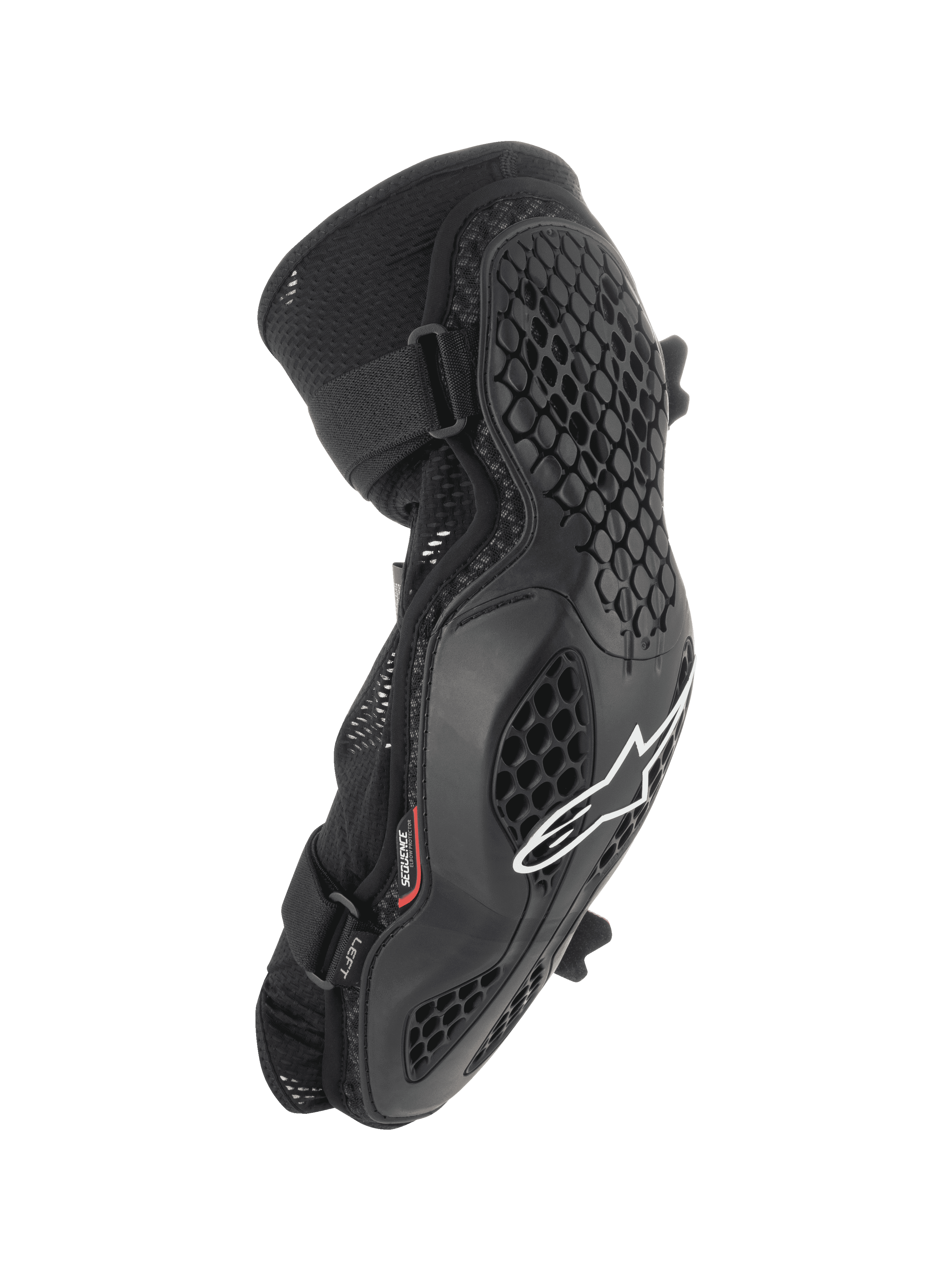 Alpinestars Bionic Pro Ellbogenschützer, MTB-Ellbogenschutz, Schwarz mit weißem Logo, Waben-Gitterstruktur, atmungsaktives Mesh-Chassis, doppelt verstellbare Gurte, ergonomisches Design für Offroad und Mountainbiking