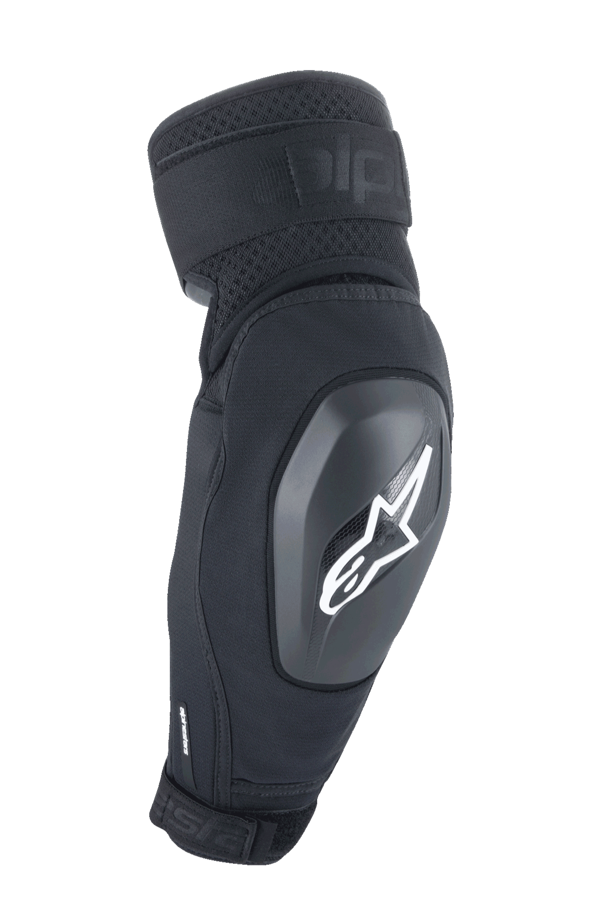 Alpinestars A-Impact Plasma Elite Shield, protections de coude, noires avec logo étoile blanc, coque rigide en TPU, doubles sangles réglables, ventilation en mesh, design ergonomique pré-courbé, équipement de protection VTT