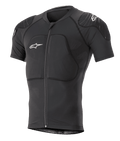 Alpinestars Paragon Lite Protection Jacket Short Sleeve, noire, gilet de protection VTT avec rembourrages intégrés aux épaules et à la poitrine, fermeture éclair frontale, tissu en maille respirante, logos Alpinestars blancs, coupe ajustée pour le trail
