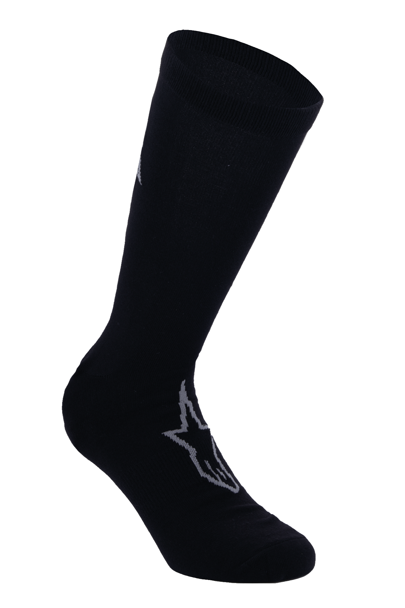 Alpinestars A-Dura Thermal Socks, chaussettes de cyclisme noires avec logo Astars gris, longueur mi-mollet avec bord côtelé, tissu thermique extensible lisse pour la pratique du VTT en hiver