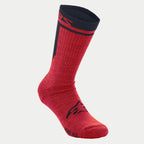 Alpinestars Merino Sokken 24, fietssokken, rood en zwart, met een boordhoogte van 24 cm, zwart Alpinestars-logo op de voet, gestructureerde merinowolconstructie voor isolatie en vochtregulatie