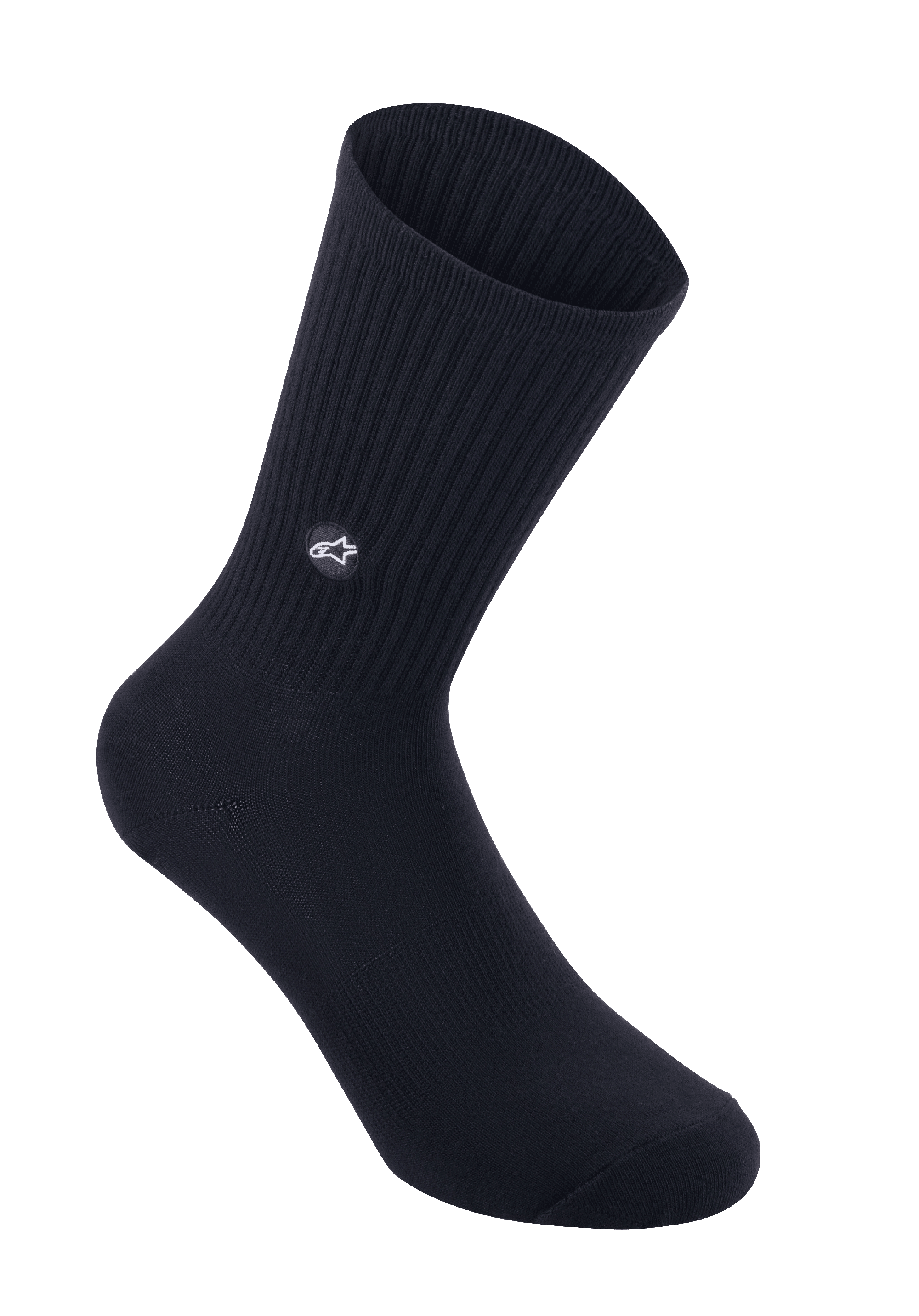 Alpinestars Chaussettes Alps Crew, chaussettes de cyclisme, noires, mollet en tricot côtelé avec patch logo étoile brodé, style crew classique pour le VTT et la route