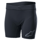Alpinestars Stella Drop Inner Shorts pour femme, couche de base de cyclisme noire, short de compression ajusté avec une ceinture croisée, logo Alpinestars gris sur la jambe, tissu extensible évacuant l'humidité pour le VTT et l'Enduro