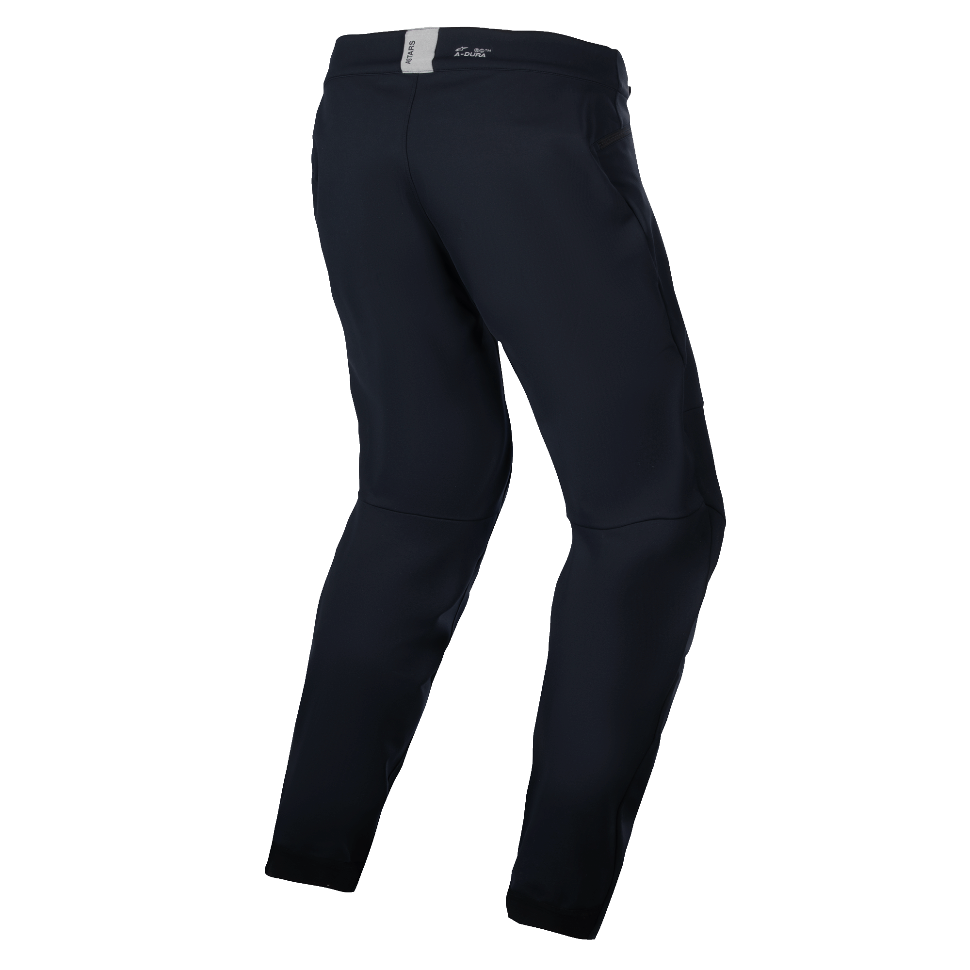 Alpinestars A-Dura Thermal Pant, pantalon de VTT, noir, vue arrière avec conception anatomique pré-courbée, petit logo ASTARS sur la ceinture arrière, style minimaliste pour le trail et l'enduro