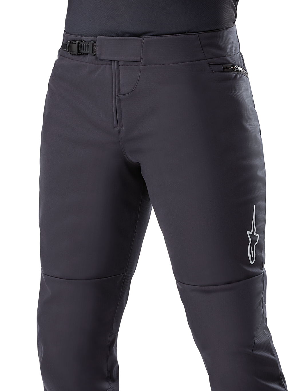 Pantalon thermique Alpinestars A-Dura, pantalon de VTT noir, doté d'une fermeture à cliquet sécurisée à la taille et d'une poche zippée sur la hanche, logo étoile blanc sur le côté, forme pré-courbée pour un confort optimal, matériau thermique durable pour le cyclisme par temps froid