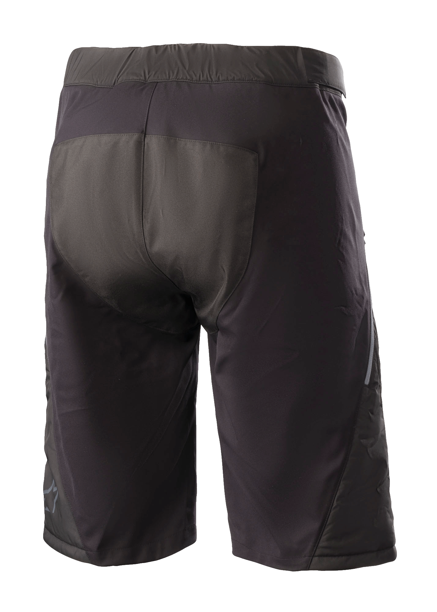 Alpinestars Denali 2 Shorts, mountainbike shorts, Black Grisaille, achteraanzicht met versterkt zitvlak en waterbestendige textielconstructie voor off-road ritten