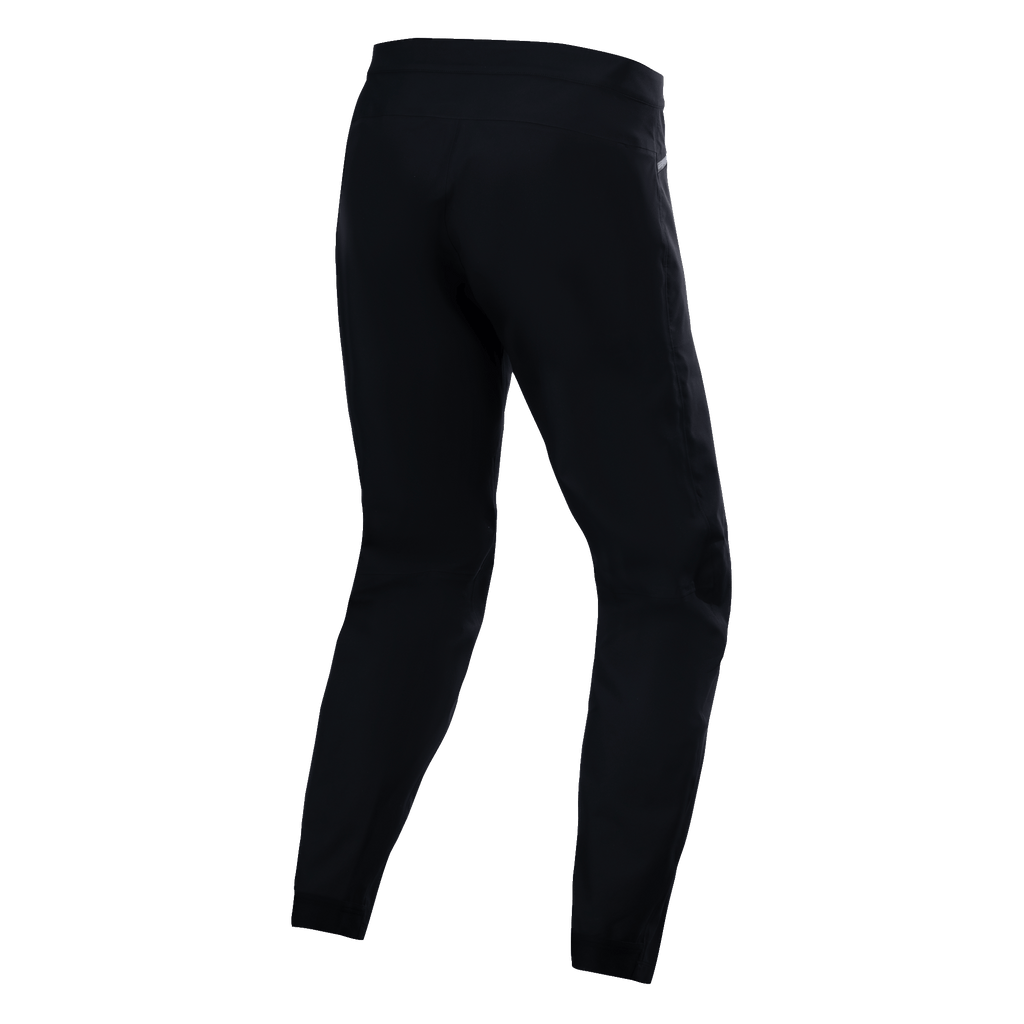 Pantalon imperméable Alpinestars A-Dura, noir, vue arrière montrant la construction technique, pantalon de VTT avec indice d'étanchéité 20k, tissu extensible durable pour la conduite tout-terrain en conditions humides