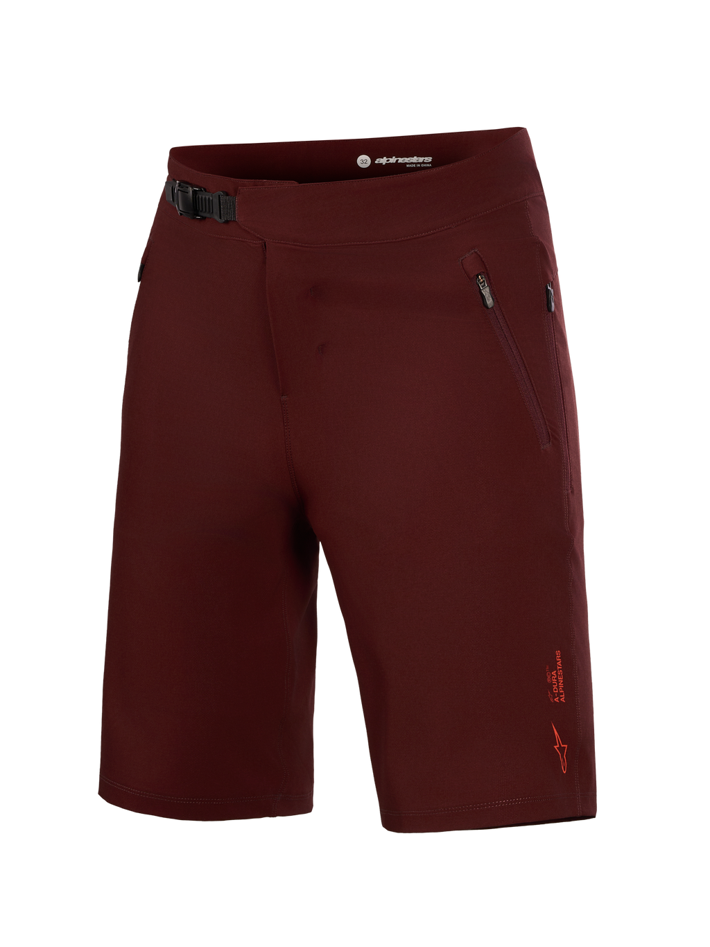Short VTT A-Dura Ride Liner bordeaux Alpinestars, tissu extensible, fermeture à cliquet et poches zippées.