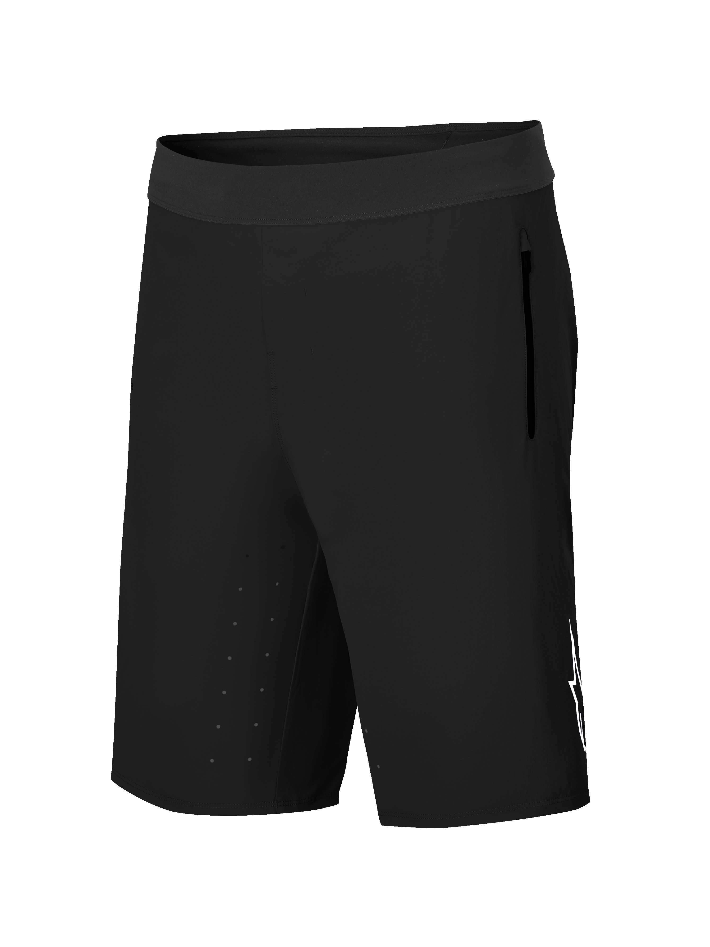 Alpinestars A-Aria Lite Short, mountainbike-short, zwart, voorzien van een brede tailleband, zijzak met ritssluiting, lasergesneden ventilatieopeningen aan de binnenzijde van de dij en wit Astars-logo, performance trailuitrusting