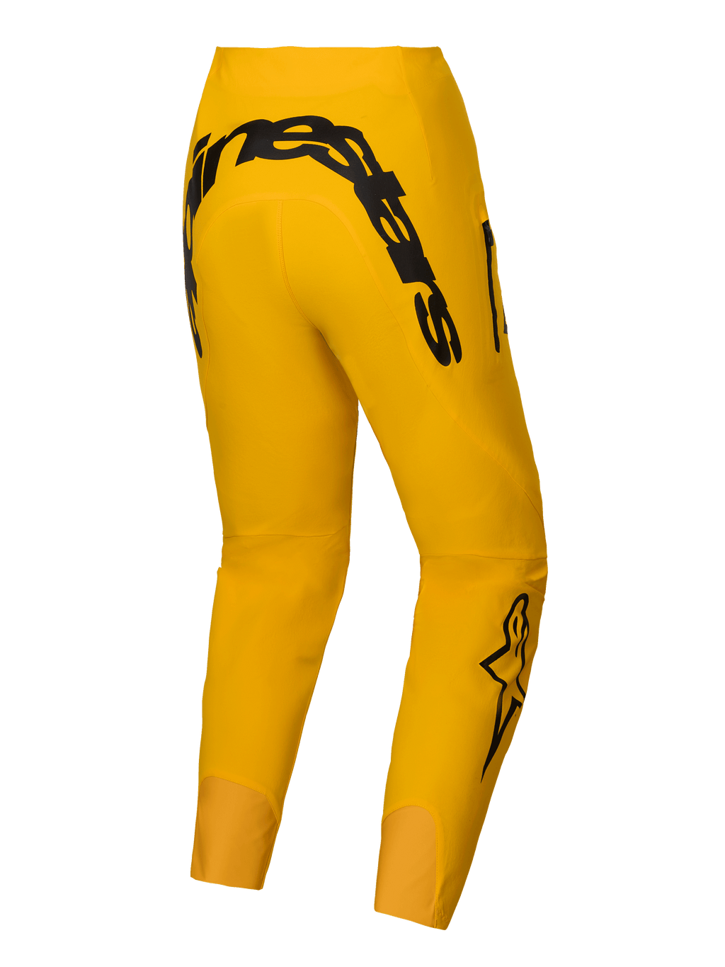 Pantalon Alpinestars A-Supra Melt Gold Édition Limitée, pantalon VTT pour homme, jaune et noir, vue de dos avec logo Alpinestars et tissu super extensible