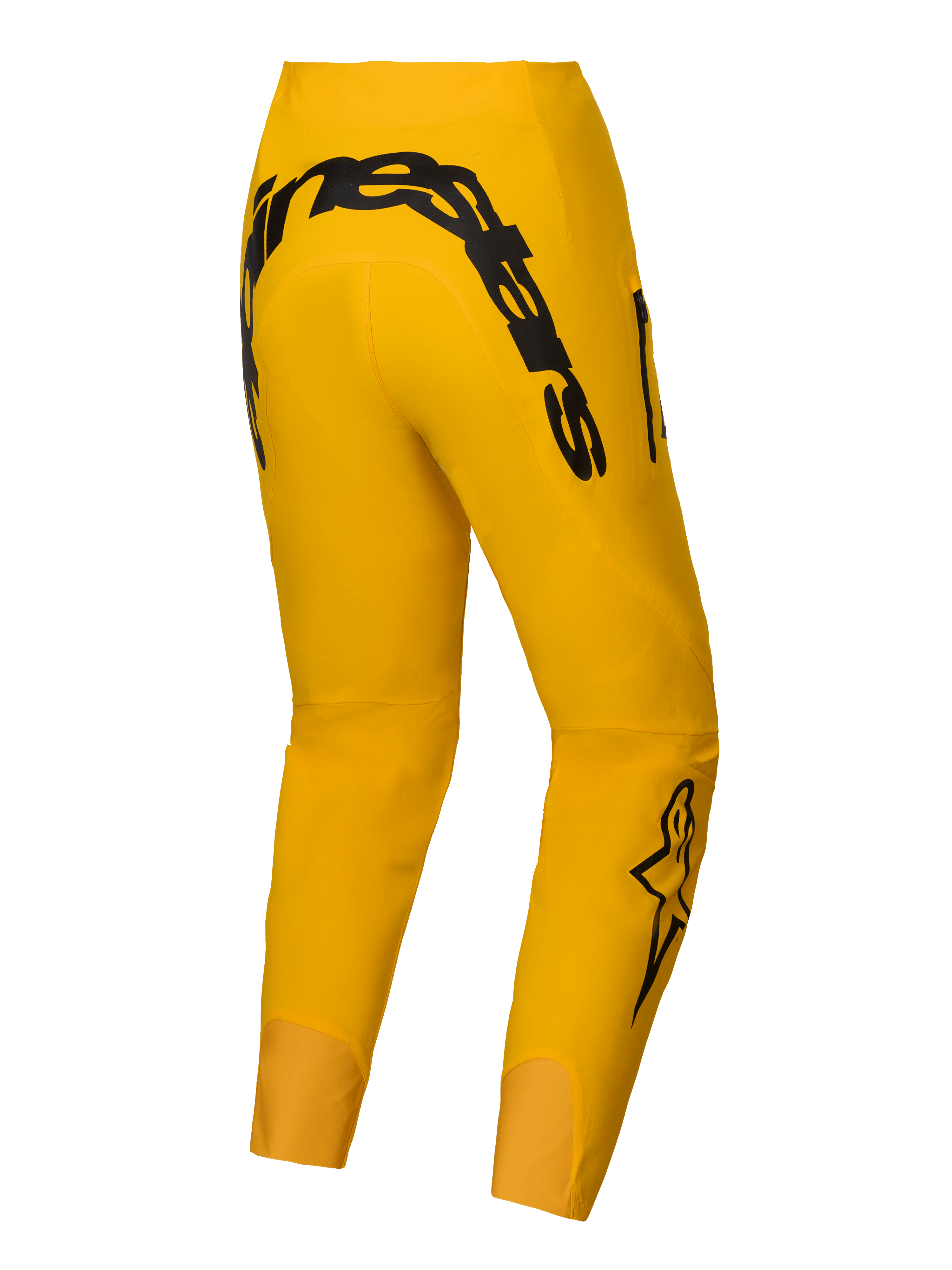 Pantalon Alpinestars A-Supra Melt Gold Édition Limitée, pantalon VTT pour homme, jaune et noir, vue de dos avec logo Alpinestars et tissu super extensible