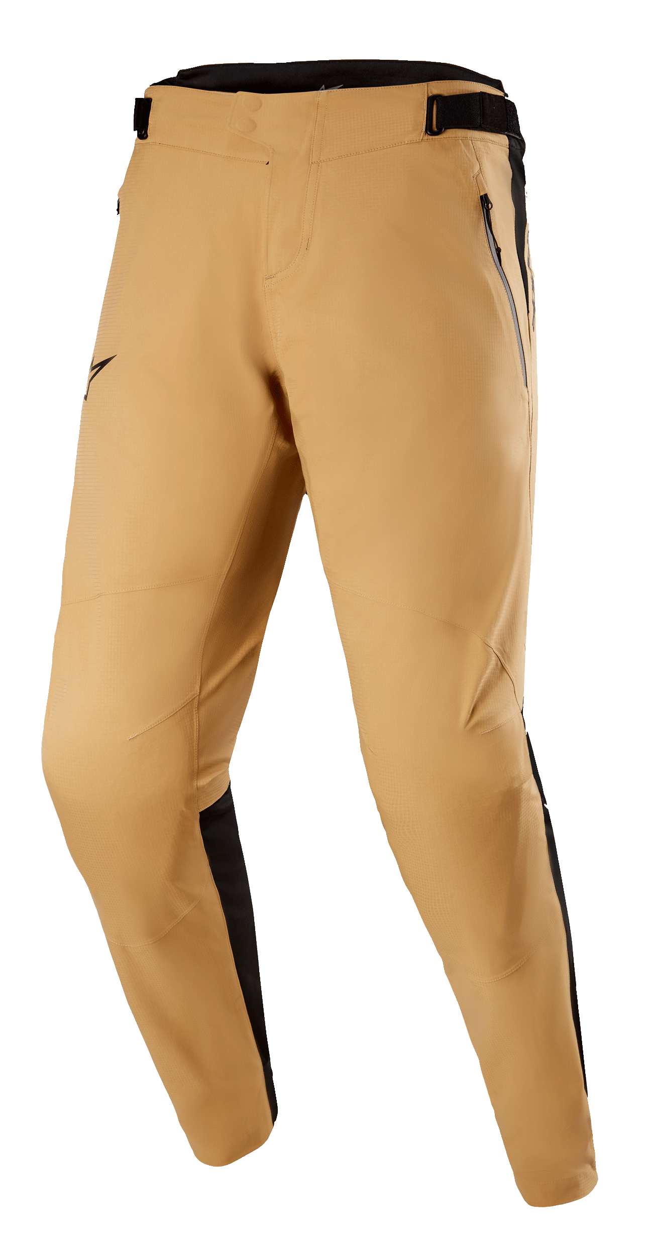 Alpinestars Tahoe 8.1 Waterproof Pants, waterdichte MTB-broek, khaki en zwart, voorgevormde broekspijpen, voorzakken met ritssluiting, verstelbare tailleband, zwarte zijpanelen en naadloos kruis voor trailprestaties in alle weersomstandigheden