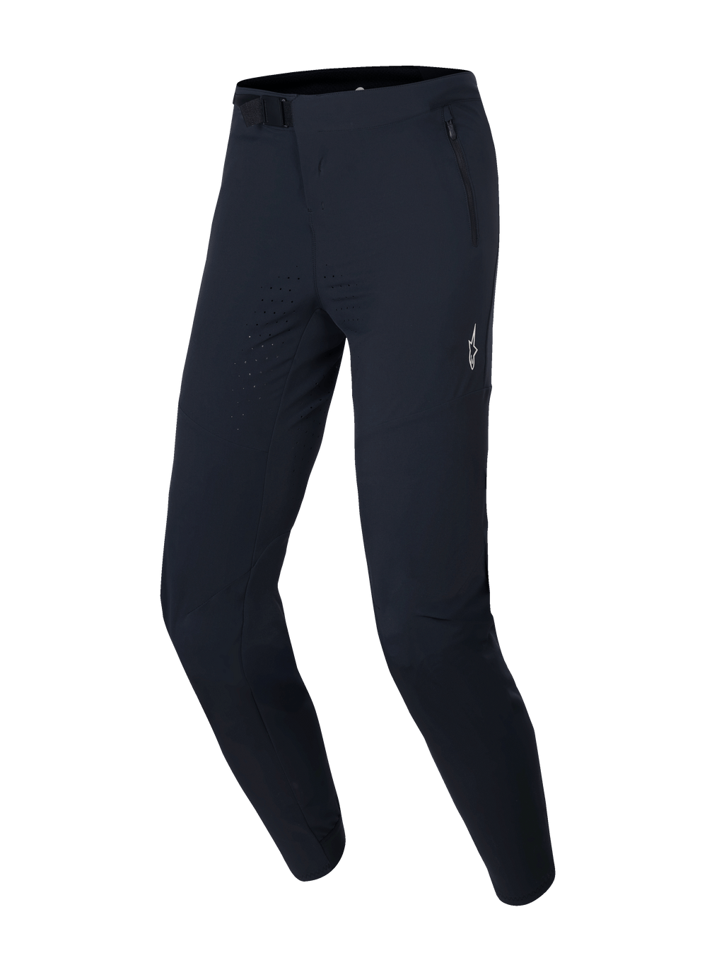 Alpinestars A-Aria Elite broek, MTB-fietsbroek, Black Titanium, met lasergeperforeerde ventilatie op de dijen, magnetische gespsluiting bij de taille en zakken met rits voor off-road prestaties.
