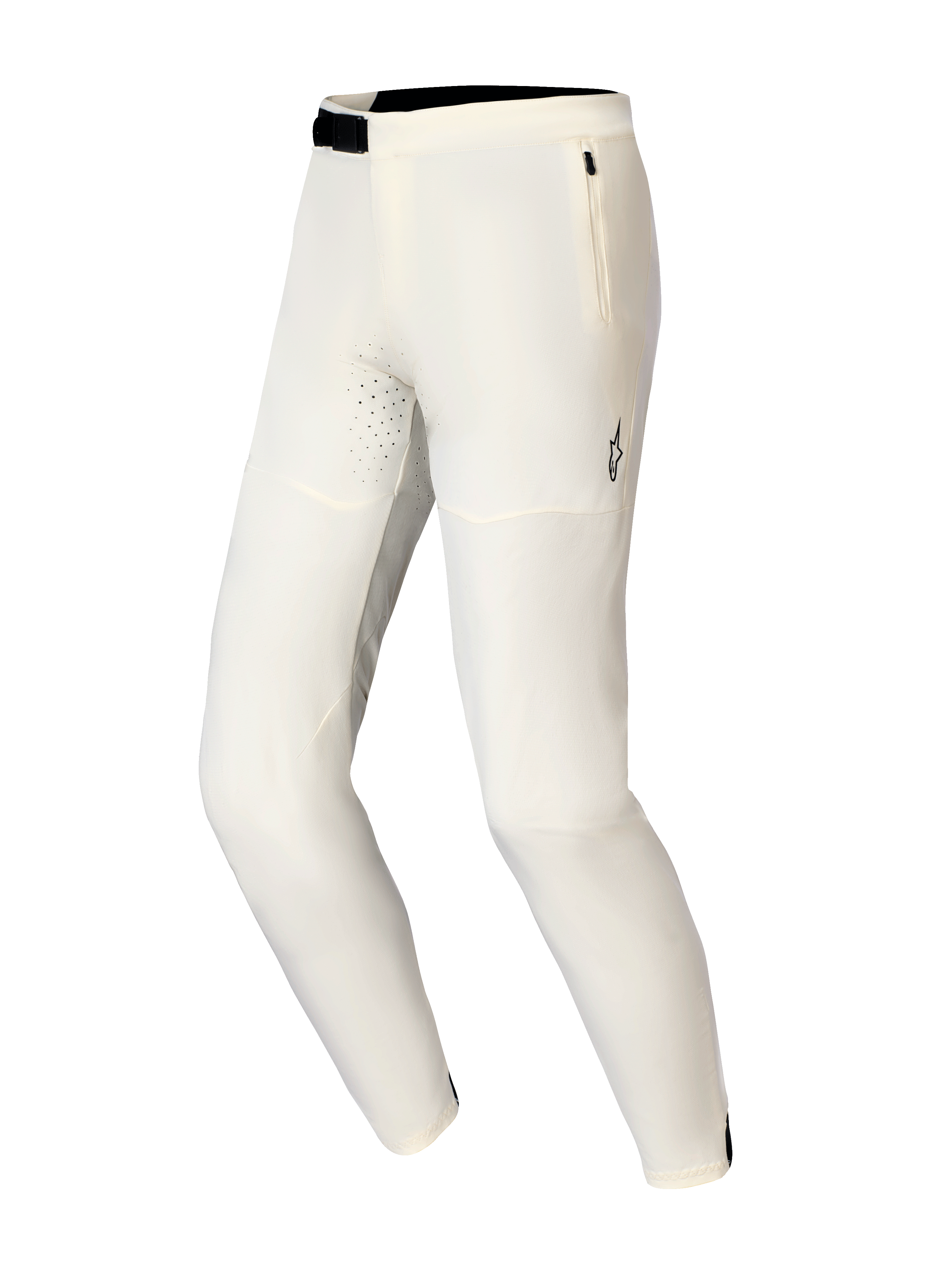 Alpinestars A-Aria Elite Pants, pantalon de VTT, écru, doté d'une fermeture à boucle magnétique noire, d'une poche latérale zippée et de perforations laser, design axé sur la performance pour le cyclisme tout-terrain