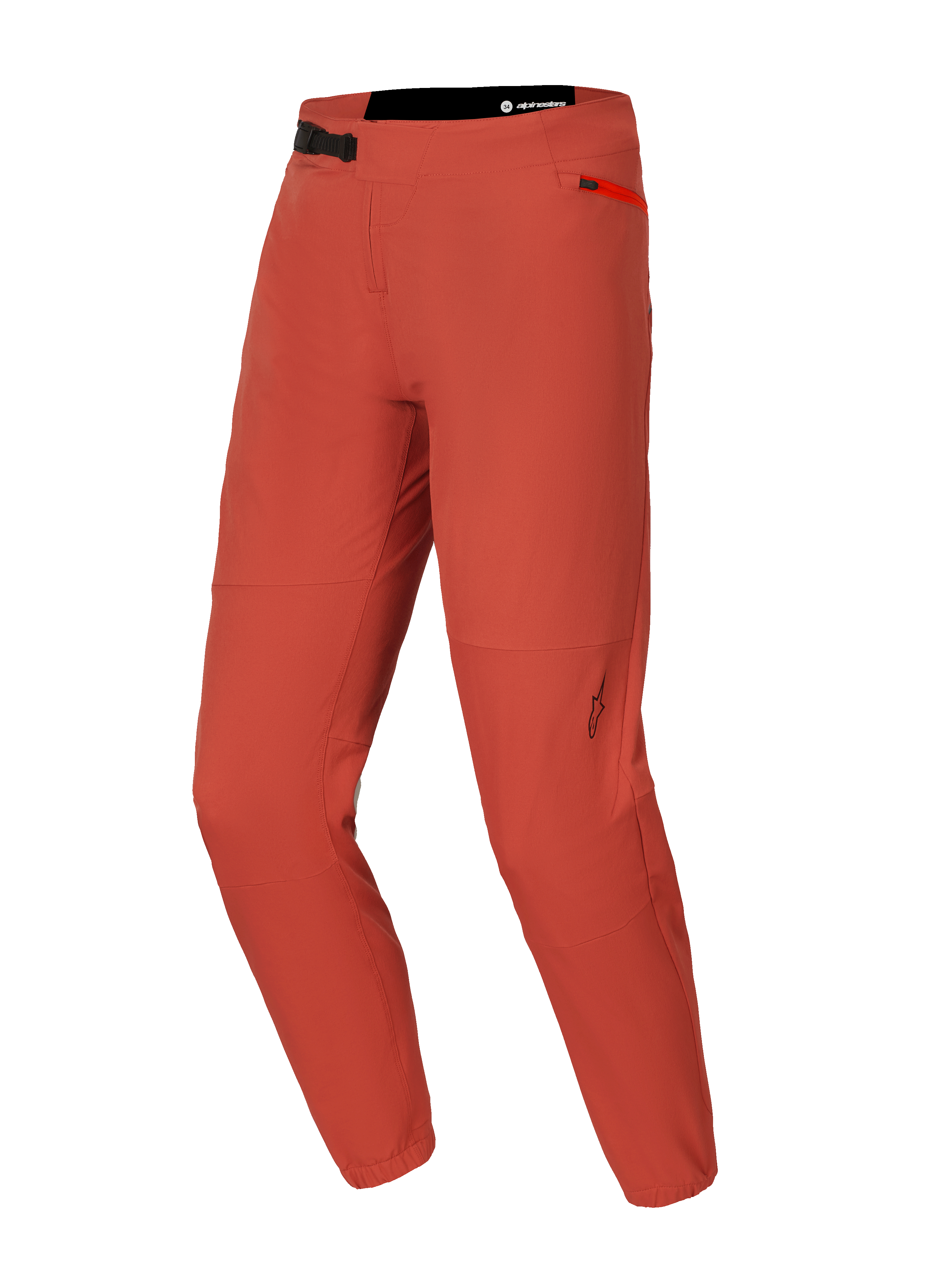 Alpinestars A-Dura Elite Pants, pantalon de VTT, orange foncé, doté d'un tissu Cordura extensible dans 4 directions, d'une fermeture à cliquet à la taille, d'une poche latérale zippée et de bas de jambes élastiqués