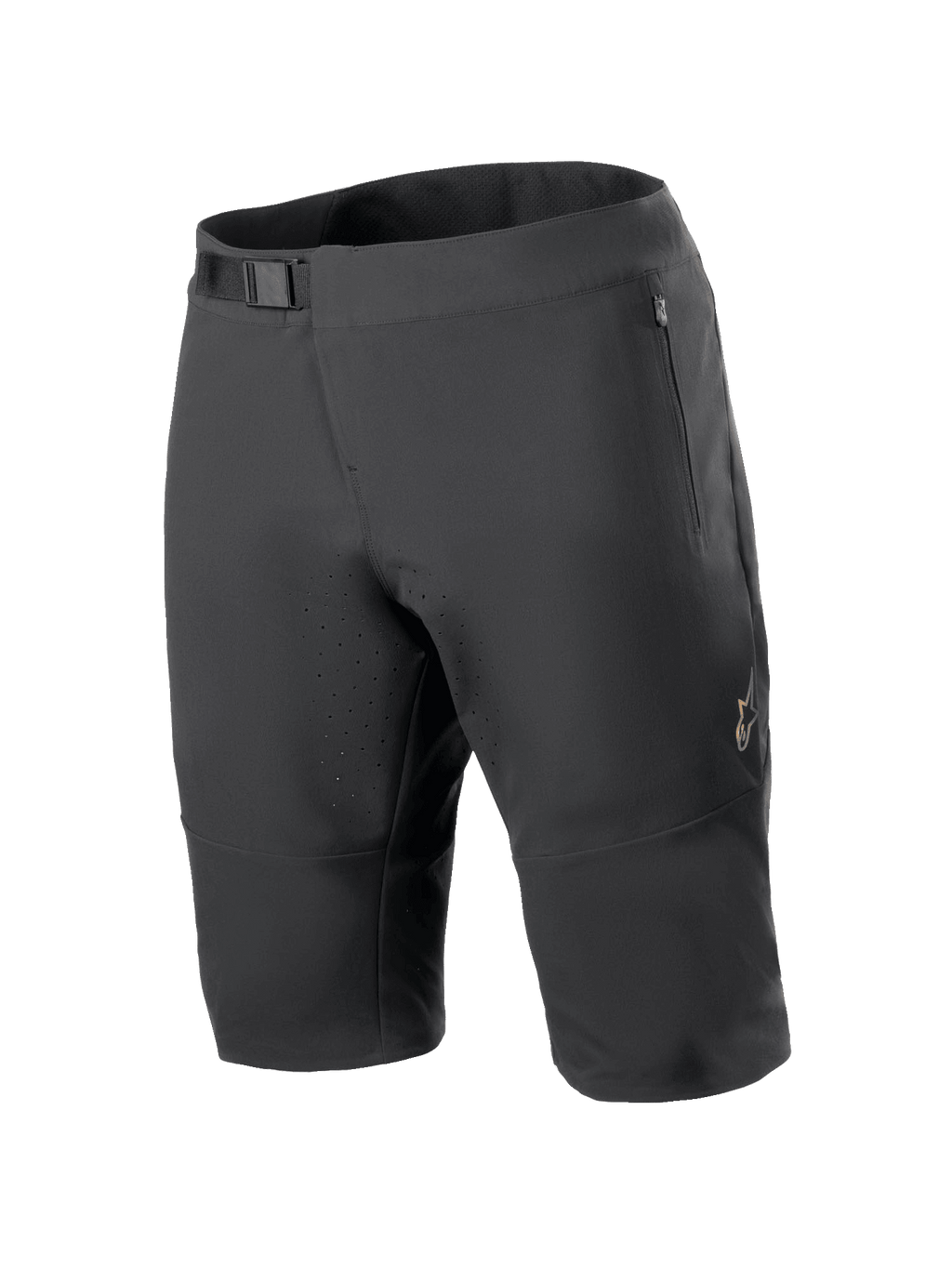 Alpinestars A-Aria Elite Shorts, mountainbike short, zwart, voorzien van een magnetische gespsluiting in de taille, zakken met ritssluiting, lasergesneden ventilatieopeningen en 4-way stretchmateriaal voor off-road fietsen