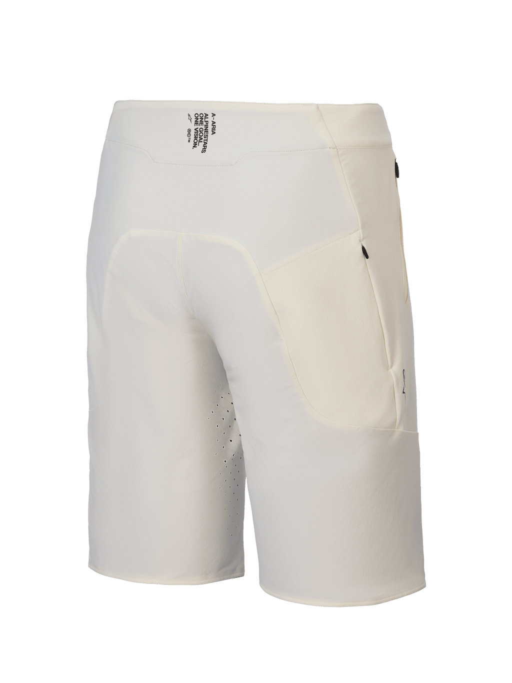 Alpinestars A-Aria Elite Short, heren mountainbike trailriding shorts in ecru, achteraanzicht met vochtafvoerende tailleband met merkelementen en zakken met rits