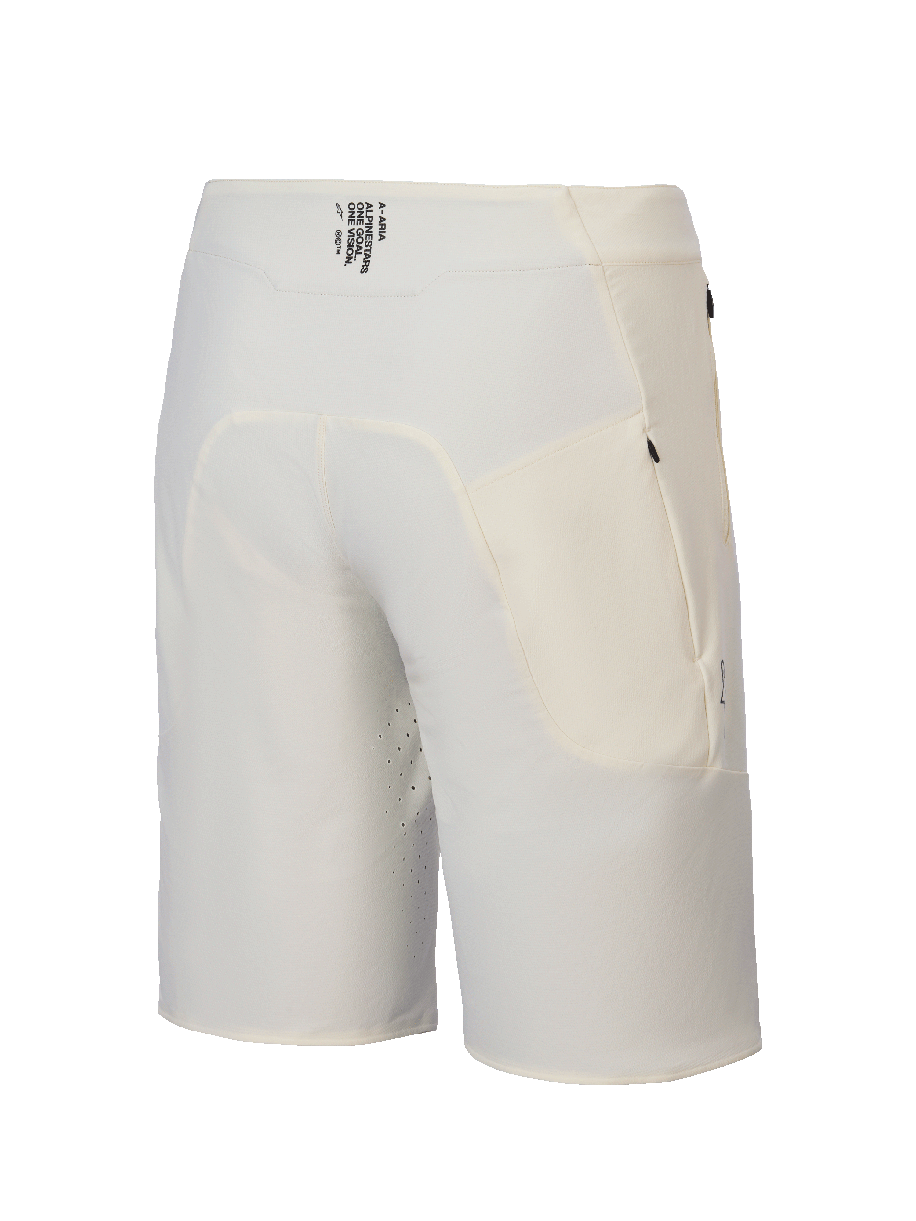 Alpinestars A-Aria Elite Short, heren mountainbike trailriding shorts in ecru, achteraanzicht met vochtafvoerende tailleband met merkelementen en zakken met rits