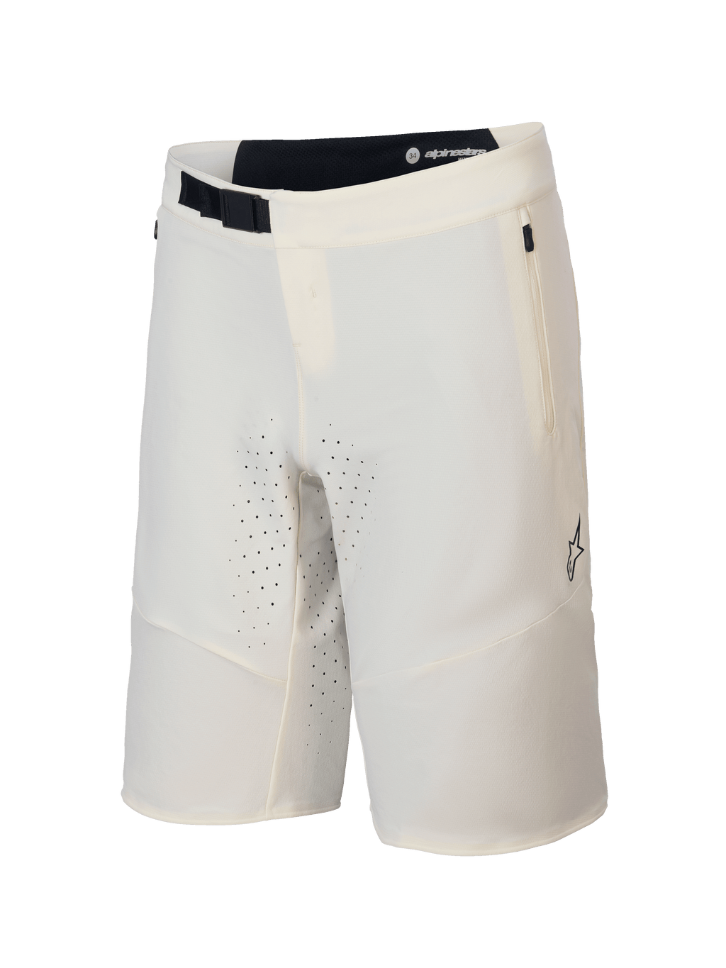 Alpinestars A-Aria Elite Short, ecrukleurige mountainbikeshorts met magnetische gespsluiting en 4-weg stretch gerecyclede stof