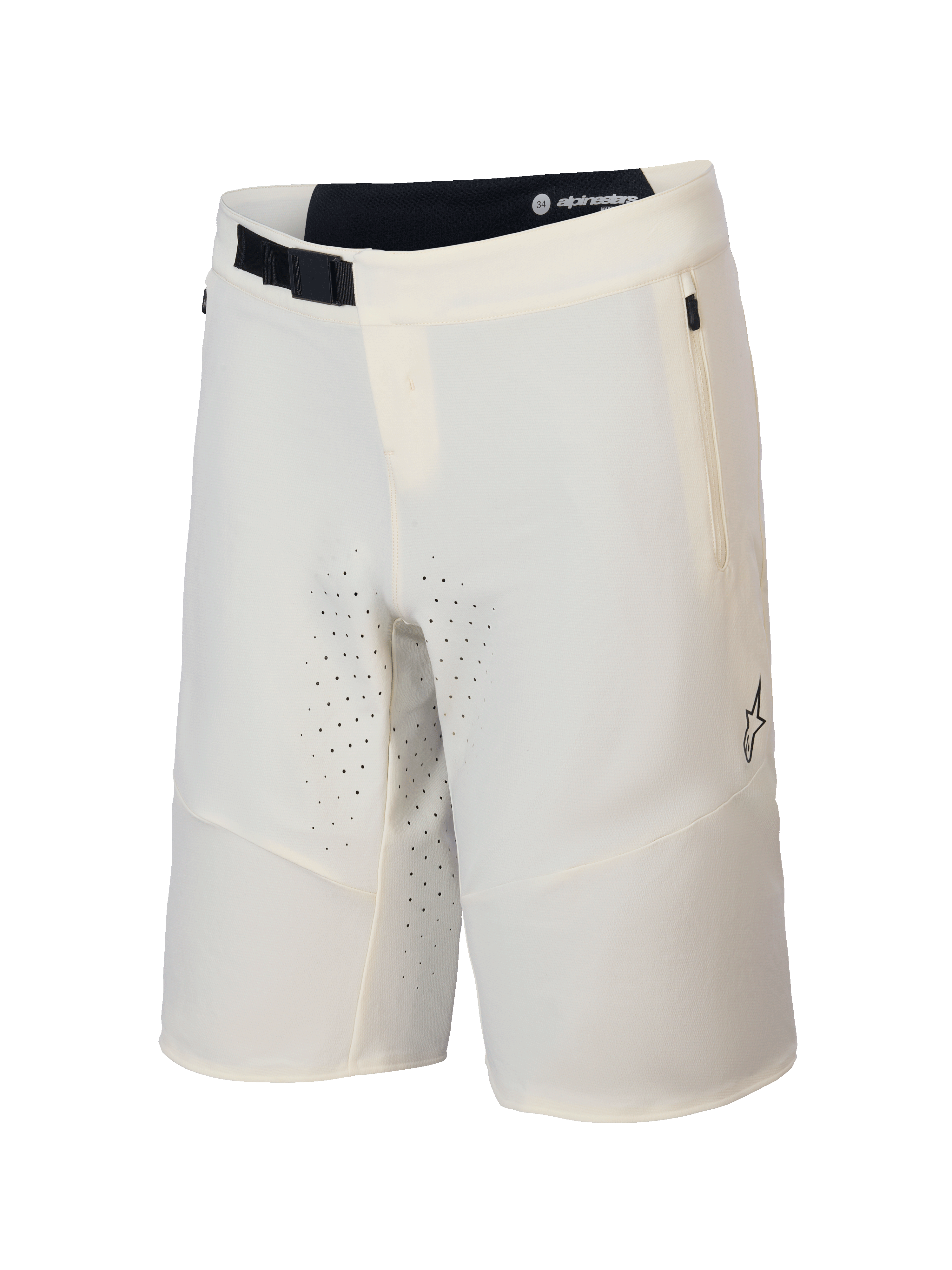 Alpinestars A-Aria Elite Short, ecrukleurige mountainbikeshorts met magnetische gespsluiting en 4-weg stretch gerecyclede stof